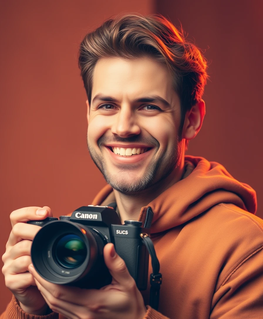 Photographer smiling with camera