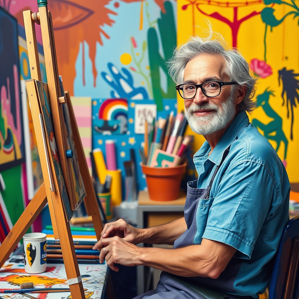 Artist in colorful studio